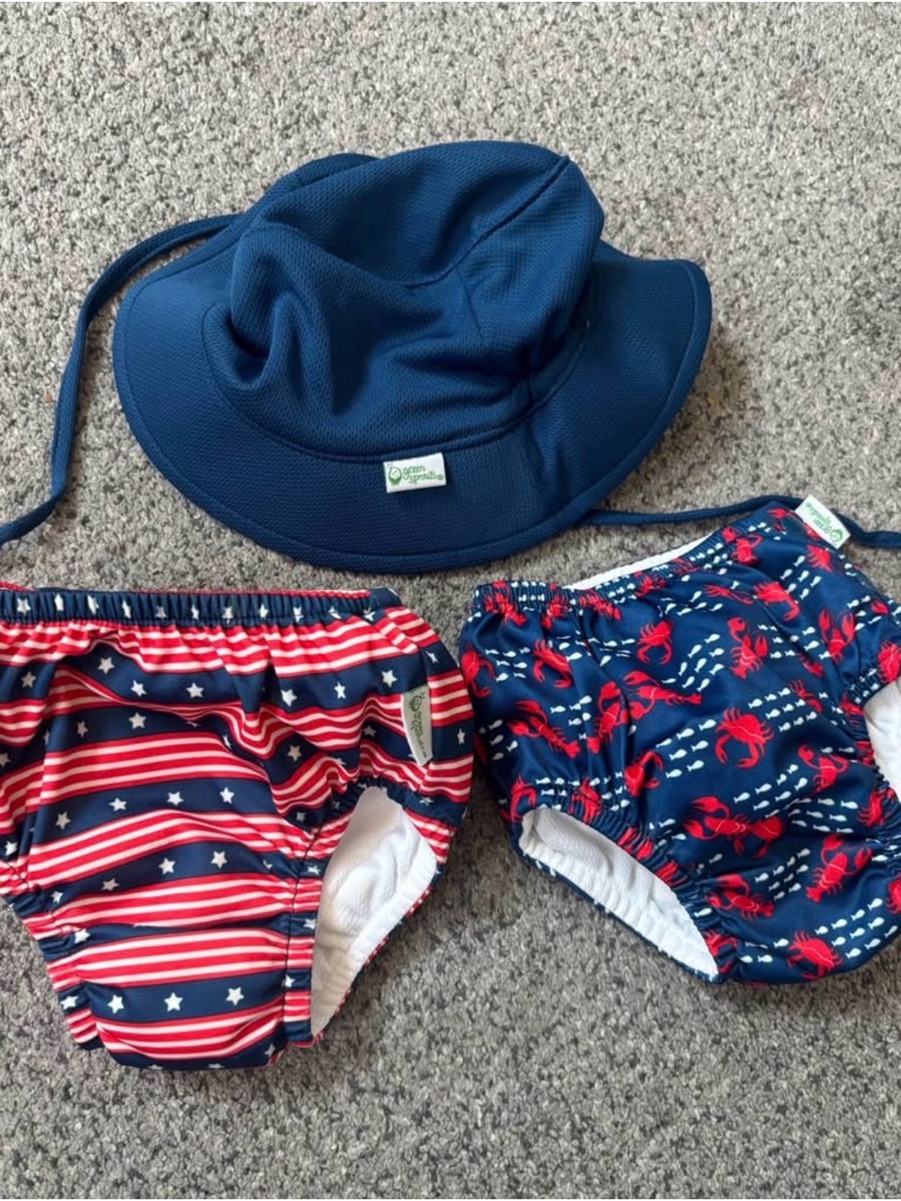 Green Sprouts 6 month Navy Sun Hat with Matching Navy Swim Diaper Set
